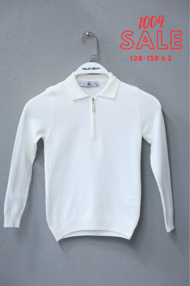 1004-128-158 БЕЖЕВЫЙ ОДНОТОННЫЙ ВЯЗАНЫЙ СВИТЕР С ДЛИННЫМ РУКАВОМ