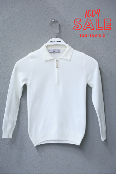 1004-128-158 БЕЖЕВЫЙ ОДНОТОННЫЙ ВЯЗАНЫЙ СВИТЕР С ДЛИННЫМ РУКАВОМ