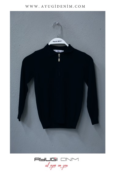 1004-128-158 ЧЕРНЫЙ ТРИКОТАЖНЫЙ СВИТЕР С ДЛИННЫМИ РУКАВАМИ