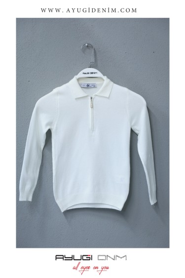 1004-128-158 БЕЖЕВЫЙ ОДНОТОННЫЙ ВЯЗАНЫЙ СВИТЕР С ДЛИННЫМ РУКАВОМ