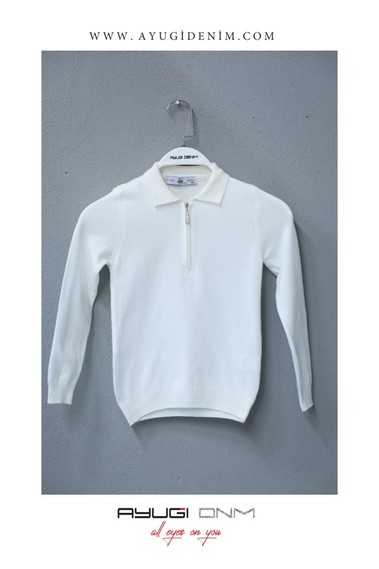 1004-128-158 БЕЖЕВЫЙ ОДНОТОННЫЙ ВЯЗАНЫЙ СВИТЕР С ДЛИННЫМ РУКАВОМ