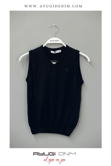 17113-128-170 ТЕМНО-СИНИЙ СВИТЕР БЕЗ РУКАВОВ С V-ОБРАЗНЫМ ВЫРЕЗОМ