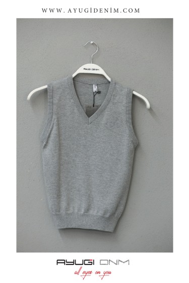 17113-128-170 СЕРЫЙ СВИТЕР БЕЗ РУКАВОВ С V-ОБРАЗНЫМ ВЫРЕЗОМ