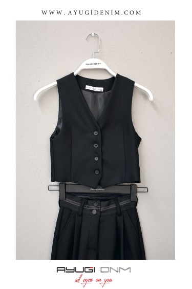 17229-134-164 ЧЕРНЫЙ ЖИЛЕТ ИНДИВИДУАЛЬНОГО ПОШИВА НА ПУГОВИЦАХ