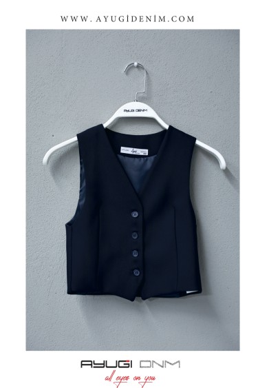 17229-134-164 ТЕМНО-СИНИЙ ЖИЛЕТ ИНДИВИДУАЛЬНОГО ПОШИВА НА ПУГОВИЦАХ