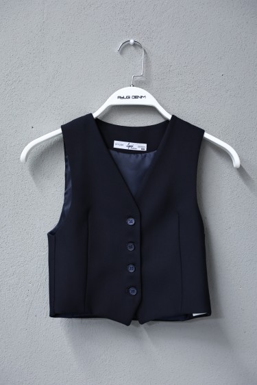 17229-134-164 ТЕМНО-СИНИЙ ЖИЛЕТ ИНДИВИДУАЛЬНОГО ПОШИВА НА ПУГОВИЦАХ