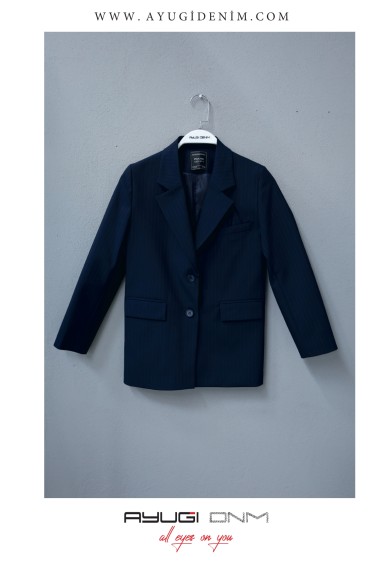 17236-134-164 ТЕМНО-СИНЯЯ КУРТКА ОВЕРСАЙЗ В ПОЛОСКУ