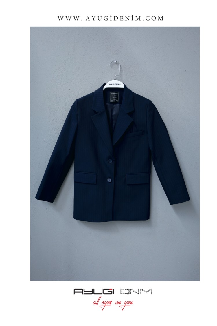 17236-134-164 ТЕМНО-СИНЯЯ КУРТКА ОВЕРСАЙЗ В ПОЛОСКУ