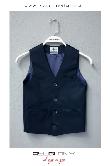 17237-110-164 ТЕМНО-СИНИЙ ЖИЛЕТ ИНДИВИДУАЛЬНОГО ПОШИВА НА ПУГОВИЦАХ