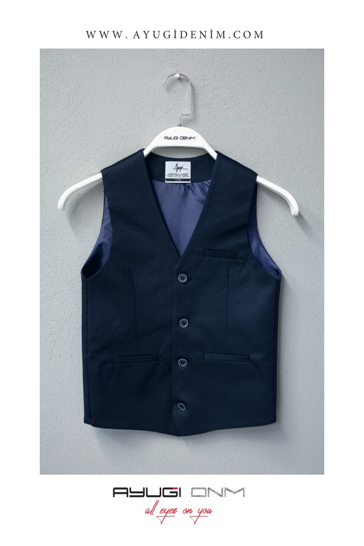 17237-110-164 ТЕМНО-СИНИЙ ЖИЛЕТ ИНДИВИДУАЛЬНОГО ПОШИВА НА ПУГОВИЦАХ