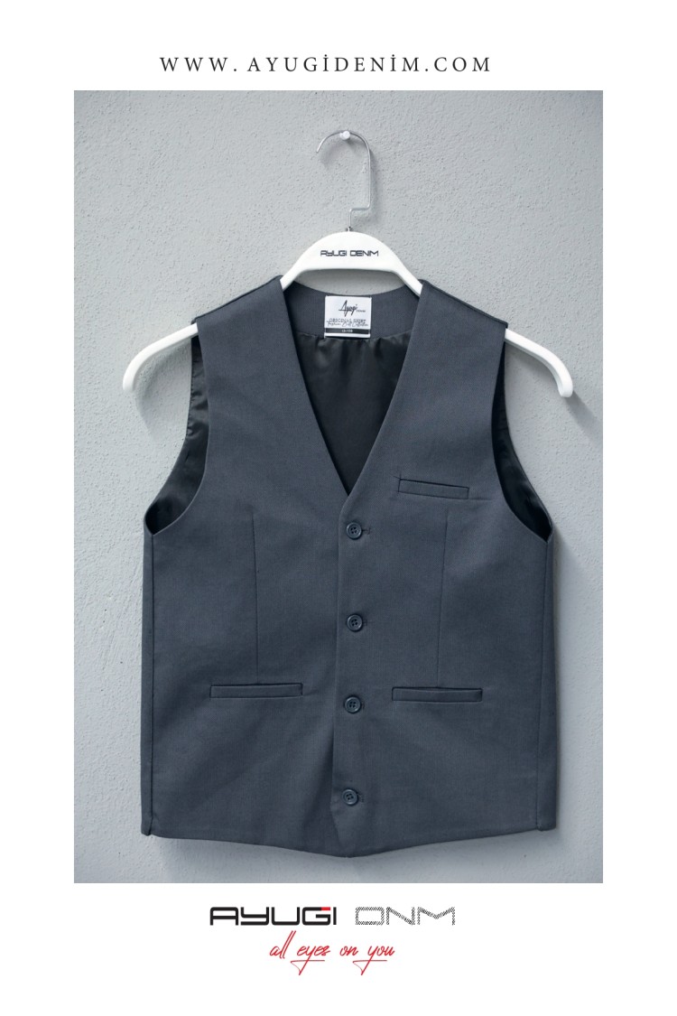 17237-110-164 СЕРЫЙ ЖИЛЕТ ИНДИВИДУАЛЬНОГО ПОШИВА НА ПУГОВИЦАХ