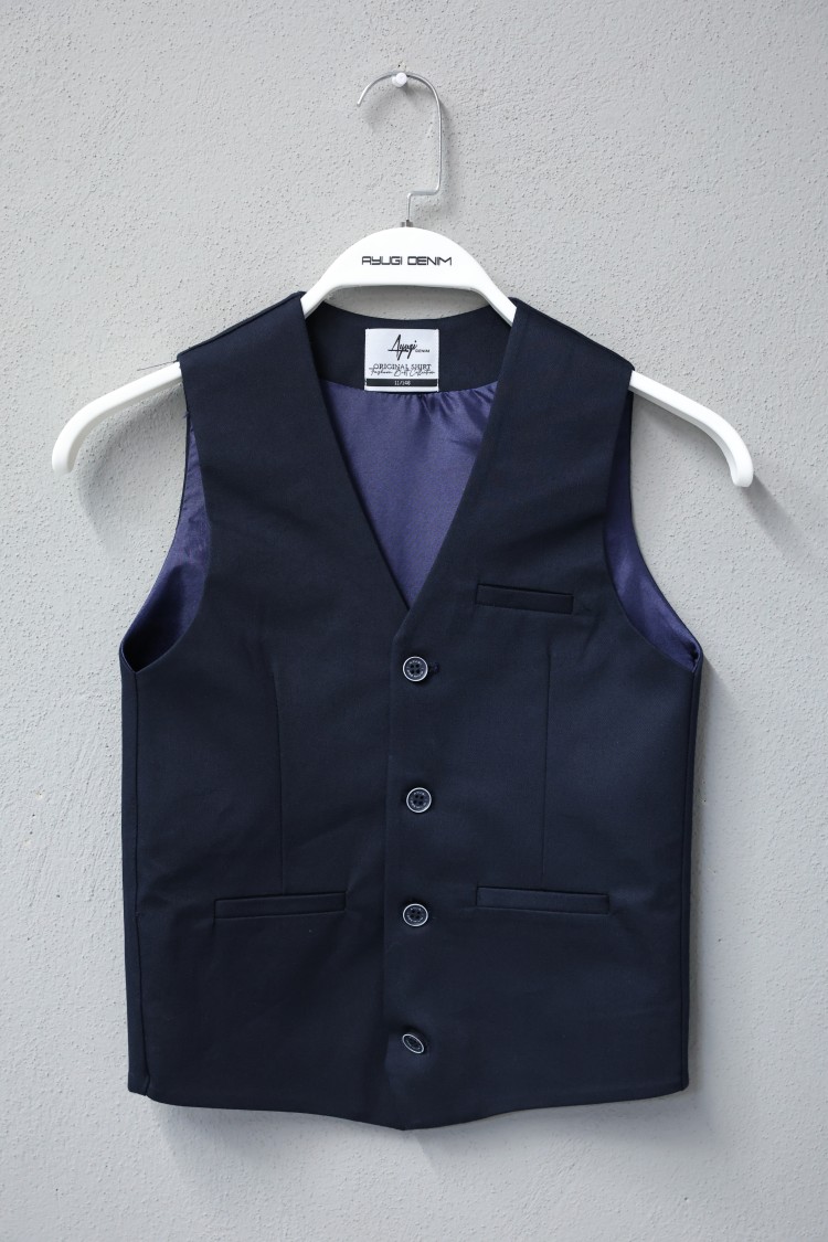 17237-110-164 ТЕМНО-СИНИЙ ЖИЛЕТ ИНДИВИДУАЛЬНОГО ПОШИВА НА ПУГОВИЦАХ