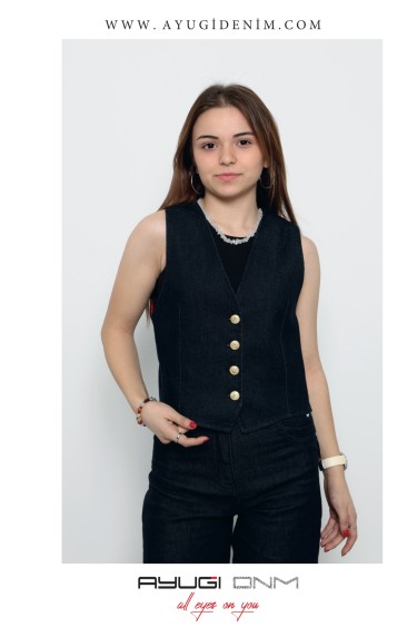 17240-134-164 ЧЕРНЫЙ ДЖИНСОВЫЙ ЖИЛЕТ