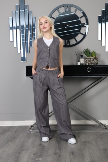 17243-134-164 ÖN YAKA DETAYLI ÖZEL DİKİM YELEK GRİ