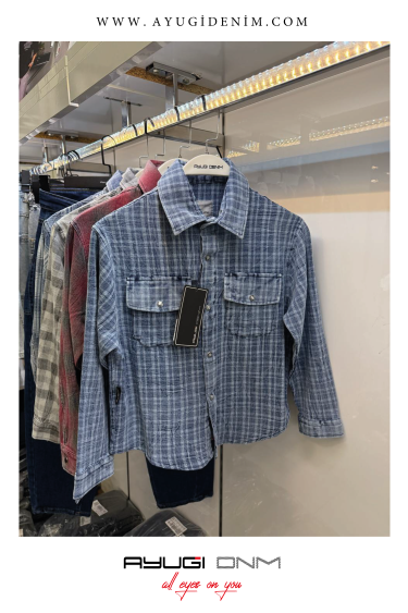 17267-140-170 СИНЯЯ КЛЕТЧАТАЯ РУБАШКА