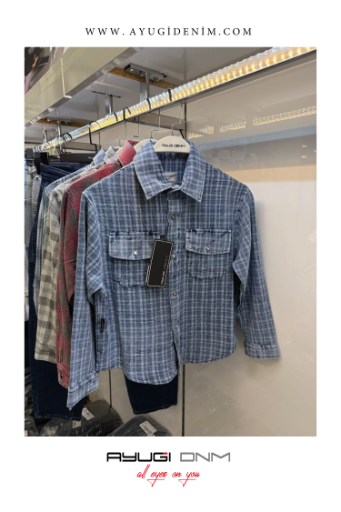 17267-140-170 СИНЯЯ КЛЕТЧАТАЯ РУБАШКА