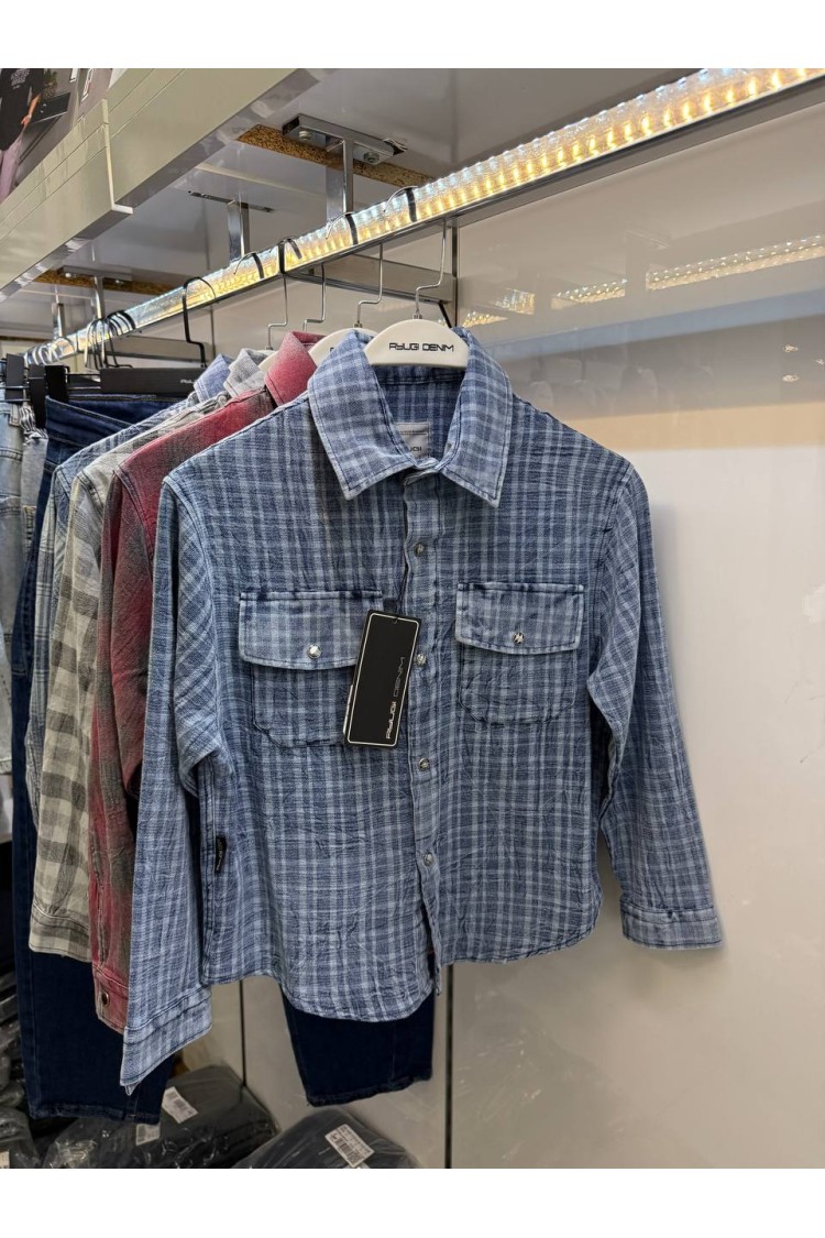 17267-140-170 СИНЯЯ КЛЕТЧАТАЯ РУБАШКА