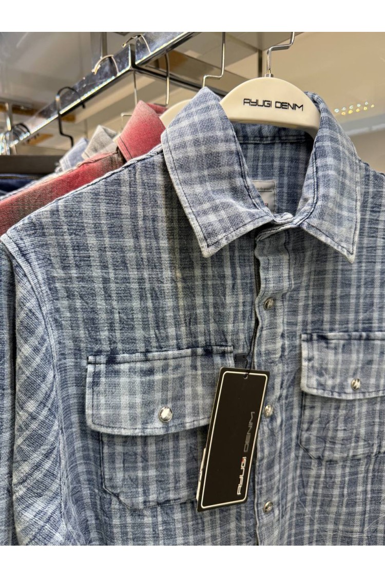 17267-140-170 СИНЯЯ КЛЕТЧАТАЯ РУБАШКА