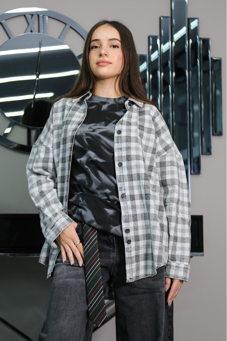 17268-134-164 ЧЁРНАЯ КЛЕТЧАТАЯ РУБАШКА