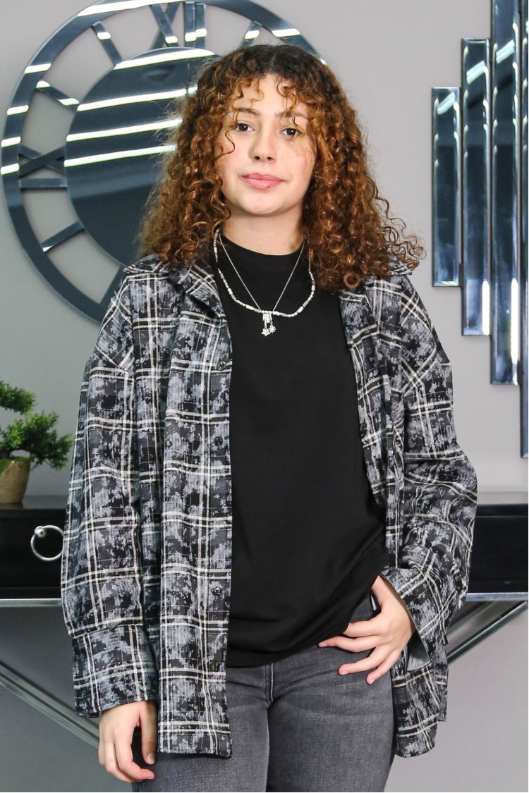 17278-134-164 ЧЁРНО-СЕРАЯ КЛЕТЧАТАЯ РУБАШКА