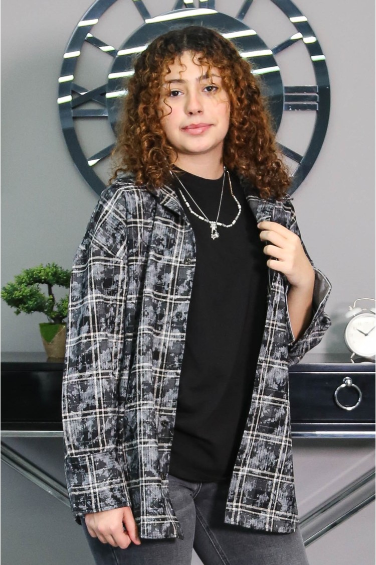 17278-134-164 ЧЁРНО-СЕРАЯ КЛЕТЧАТАЯ РУБАШКА