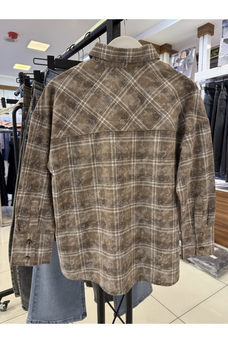 17278-134-164 КОРИЧНЕВО-БЕЛАЯ КЛЕТЧАТАЯ РУБАШКА