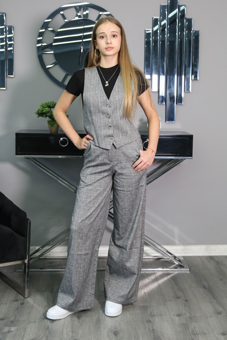 17279-140-170 СЕРЫЙ ПОЛОСАТЫЙ ЖИЛЕТ С V-ОБРАЗНЫМ ВЫРЕЗОМ