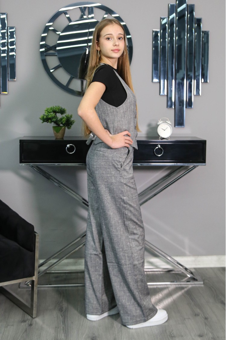 17279-140-170 СЕРЫЙ ПОЛОСАТЫЙ ЖИЛЕТ С V-ОБРАЗНЫМ ВЫРЕЗОМ