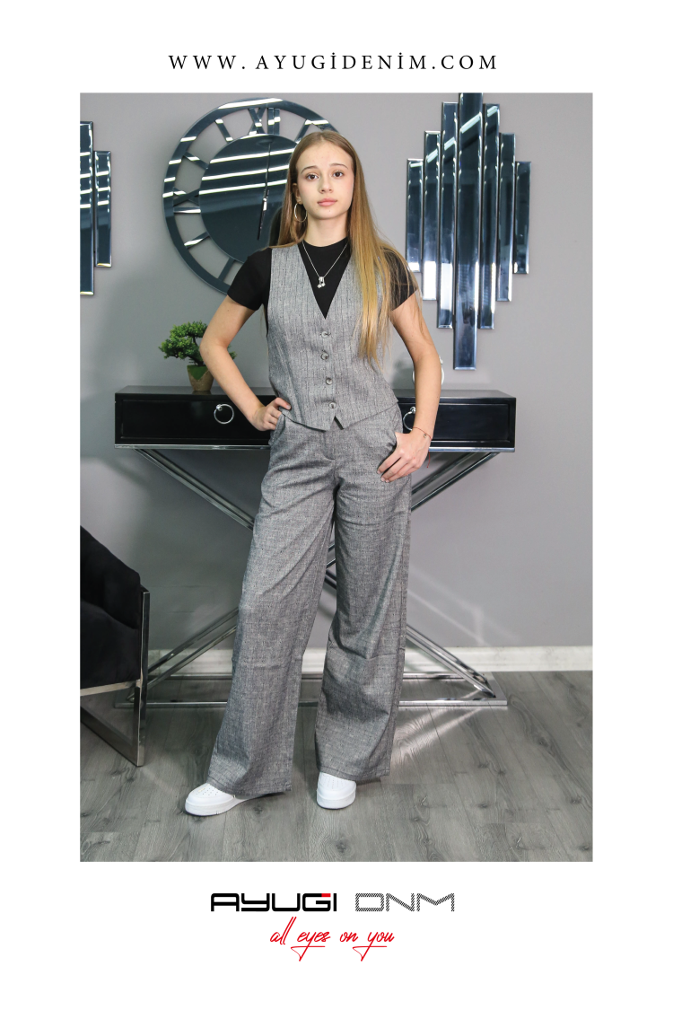 17279-140-170 СЕРЫЙ ПОЛОСАТЫЙ ЖИЛЕТ С V-ОБРАЗНЫМ ВЫРЕЗОМ