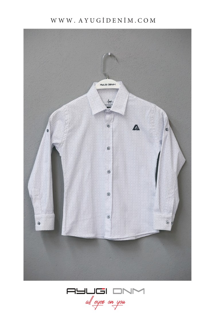 18102-146-170 РУБАШКА НА ПУГОВИЦАХ С УЗОРОМ, БЕЛАЯ РАЗМЕРА