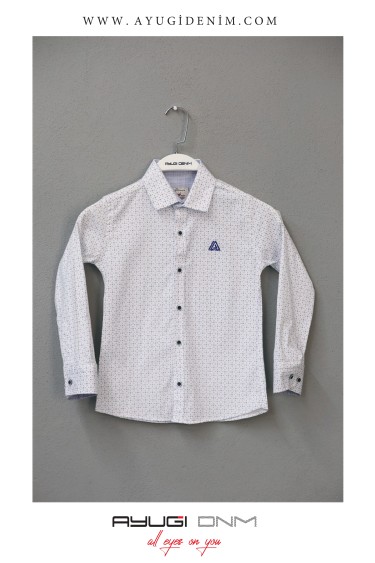 18101-116-140 РУБАШКА НА ПУГОВИЦАХ С УЗОРОМ, БЕЛАЯ РАЗМЕРА