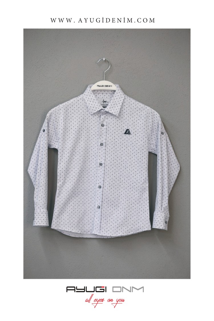 18101-116-140 РУБАШКА НА ПУГОВИЦАХ С УЗОРОМ, БЕЛАЯ РАЗМЕРА