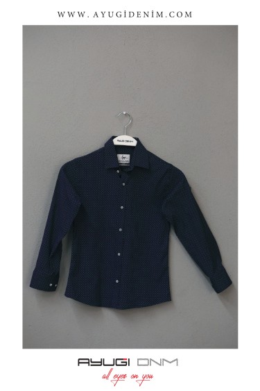 18101-122-146 РУБАШКА НА ПУГОВИЦАХ С УЗОРОМ, ТЕМНО-СИНЯЯ РАЗМЕРА