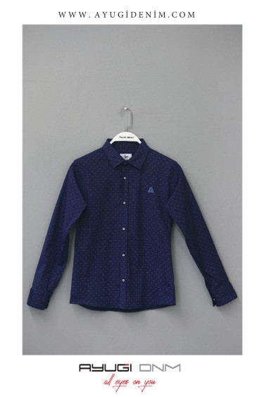 18101-122-146 РУБАШКА НА ПУГОВИЦАХ С УЗОРОМ, ТЕМНО-СИНИЙ РАЗМЕР