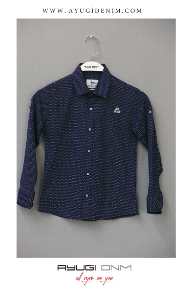 18101-122-146 РУБАШКА НА ПУГОВИЦАХ С УЗОРОМ, ТЕМНО-СИНЯЯ РАЗМЕРА