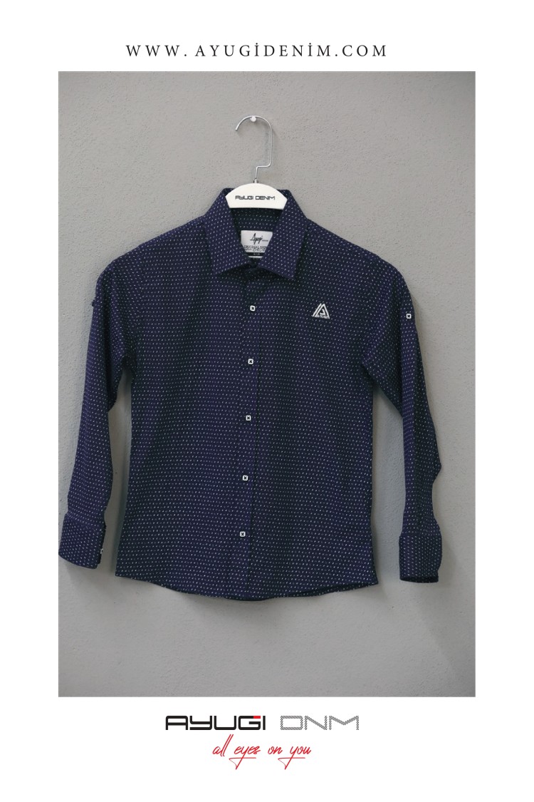 18101-122-146 РУБАШКА НА ПУГОВИЦАХ С УЗОРОМ, ТЕМНО-СИНЯЯ РАЗМЕРА