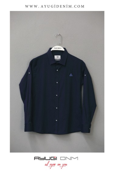 18101-122-146 РУБАШКА НА ПУГОВИЦАХ С УЗОРОМ, ТЕМНО-СИНИЙ РАЗМЕР