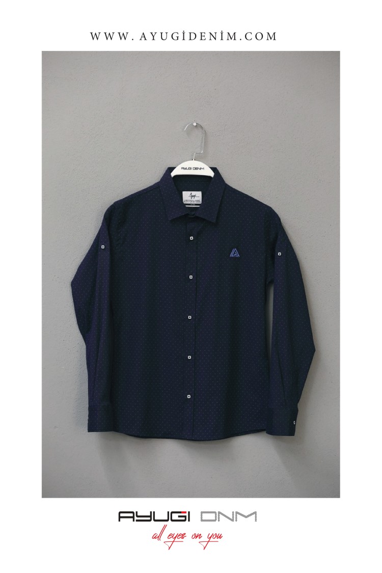 18101-122-146 РУБАШКА НА ПУГОВИЦАХ С УЗОРОМ, ТЕМНО-СИНИЙ РАЗМЕР