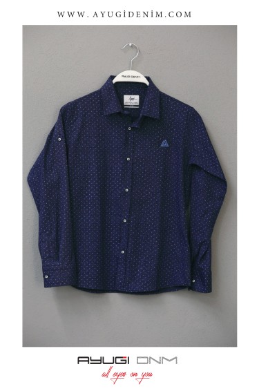 18101-122-146 РУБАШКА НА ПУГОВИЦАХ С УЗОРОМ, ТЕМНО-СИНЯЯ РАЗМЕРА