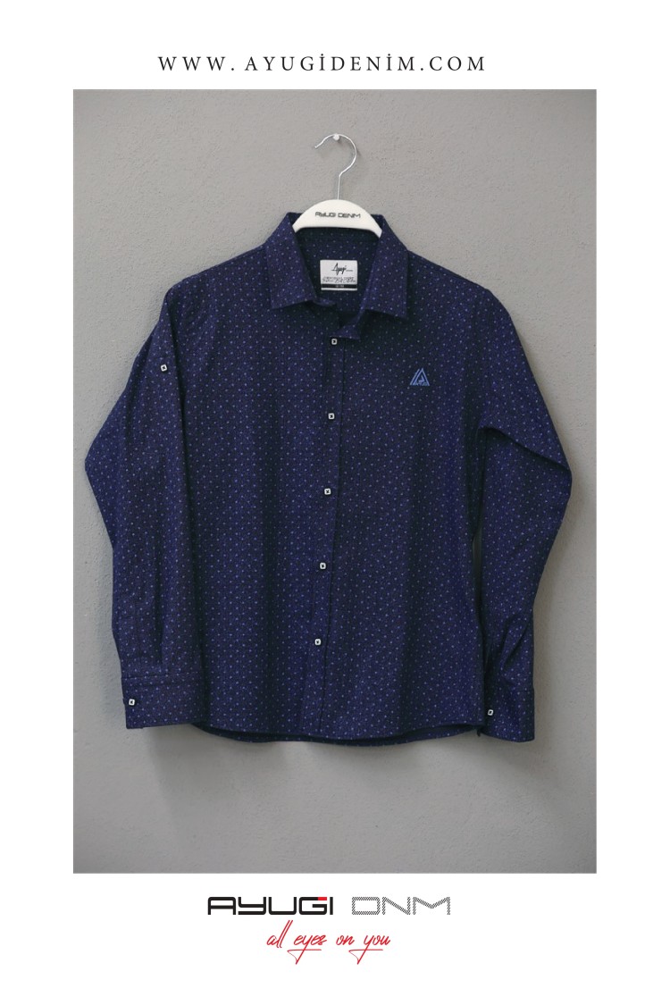 18101-122-146 РУБАШКА НА ПУГОВИЦАХ С УЗОРОМ, ТЕМНО-СИНЯЯ РАЗМЕРА