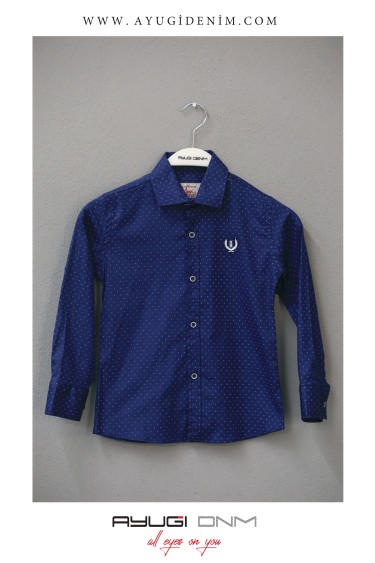 18101-122-146 РУБАШКА НА ПУГОВИЦАХ С УЗОРОМ, ТЕМНО-СИНИЙ РАЗМЕР