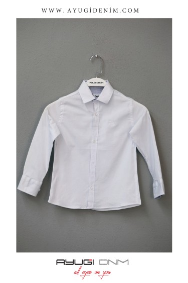 18105-146-170 РУБАШКА НА ПУГОВИЦАХ С БЕЛЫМ ВОРОТНИКОМ И УЗОРОМ