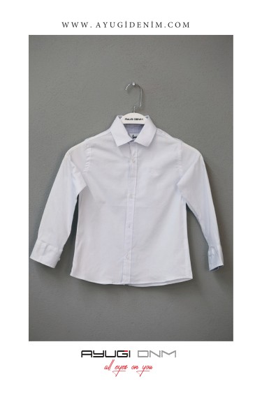 18105-146-170 РУБАШКА НА ПУГОВИЦАХ С БЕЛЫМ ВОРОТНИКОМ И УЗОРОМ