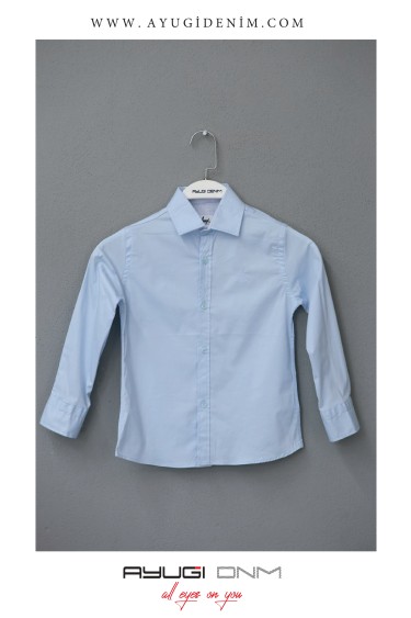 18108-128-152 СИНАЯ РУБАШКА С ДЛИННЫМ РУКАВОМ