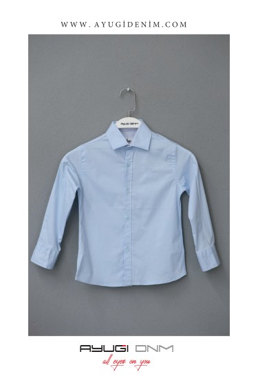 18107-128-158 СИНАЯ РУБАШКА С ДЛИННЫМ РУКАВОМ