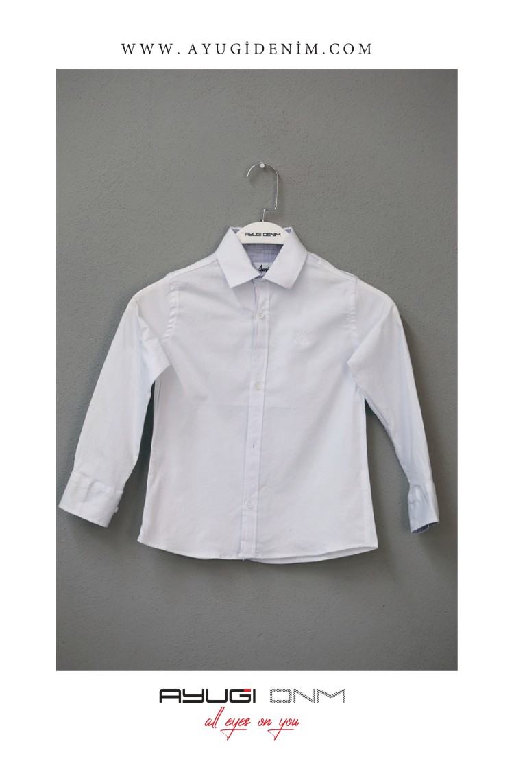 18108-128-152 БЕЛАЯ РУБАШКА С ДЛИННЫМ РУКАВОМ НА ПУГОВИЦАХ