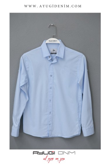 18129-146-170 СИНЯЯ РУБАШКА ОВЕРСАЙЗ С ДЛИННЫМИ РУКАВАМИ