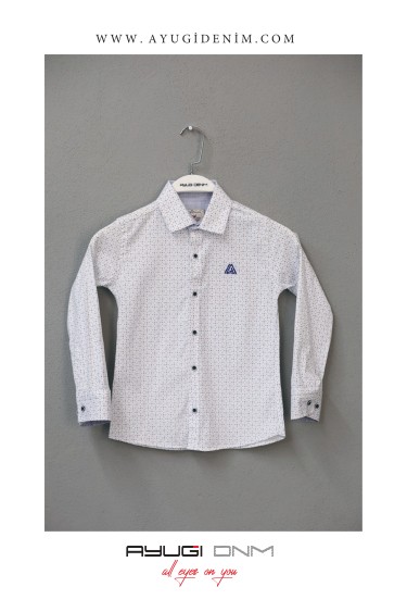 18127-128-158 РУБАШКА НА ПУГОВИЦАХ С УЗОРОМ, БЕЛАЯ РАЗМЕРА