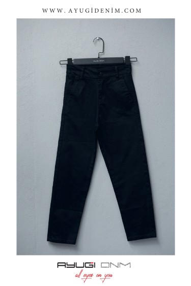 2786-116-140 ТЕМНО-СИНИЕ УЗОРЧАТЫЕ БРЮКИ ИЗ ТКАНИ С ЭЛАСТИЧНОЙ ЗАДНЕЙ ЧАСТЬЮ