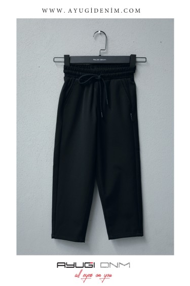 5452-152-176 ЧЕРНЫЕ БРЮКИ ИЗ ТАБАРДИНА С ЭЛАСТИКОЙ НА ПОЯСИИ